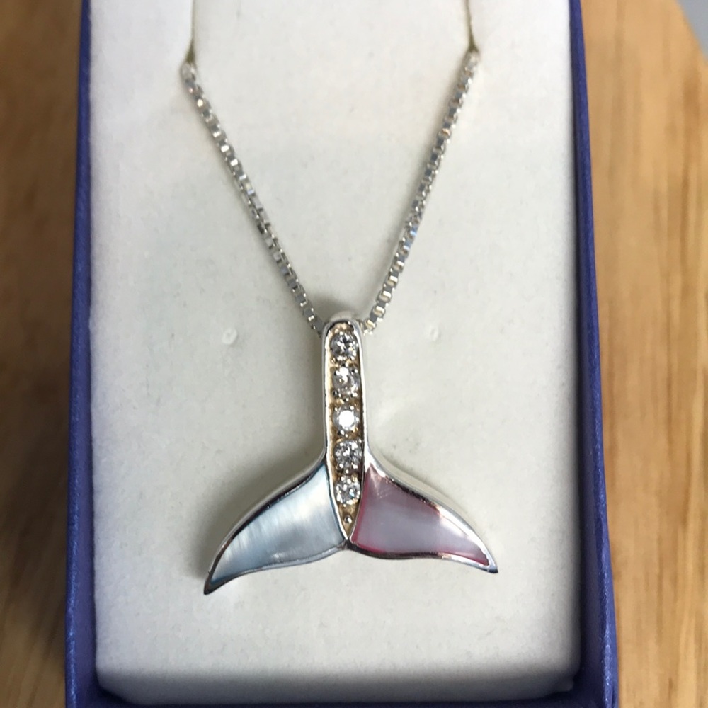STERLING SILVER PINK/BLUE MUSSEL SHELL PENDANT NWT - Picture 2 of 7